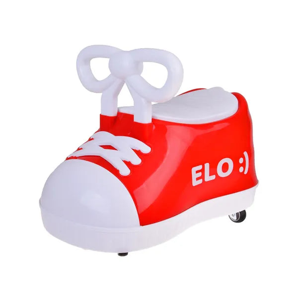 Piros sneaker formájú bébitaxi zenélő, 12 hó+, 20 kg teherbírás