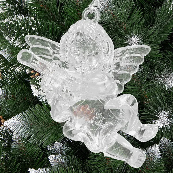 Átlátszó akril angyalka karácsonyfadísz, 6 cm, 4 db