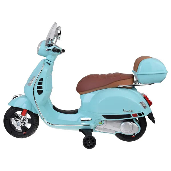 Gyerek elektromos Vespa GTS Super robogó 12 V, 2×30 W motor, oldalkerekek