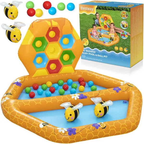 Bestway felfújható méhsejtes baba játszóközpont labdákkal, 127×119×61 cm