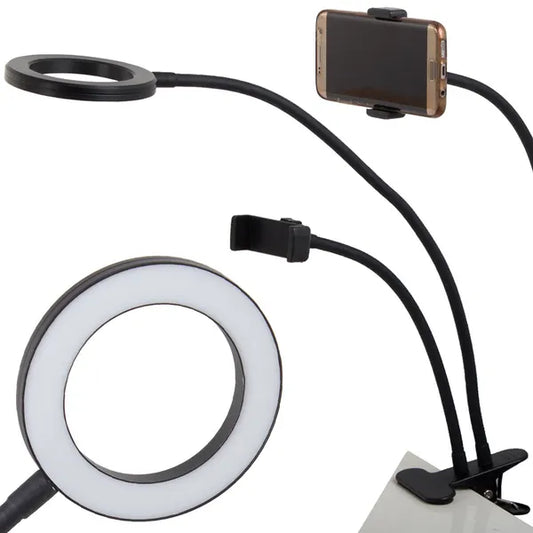 USB-s 24 LED-es csiptetős asztali lámpa telefontartóval, 3 színhőmód, dimmelhető