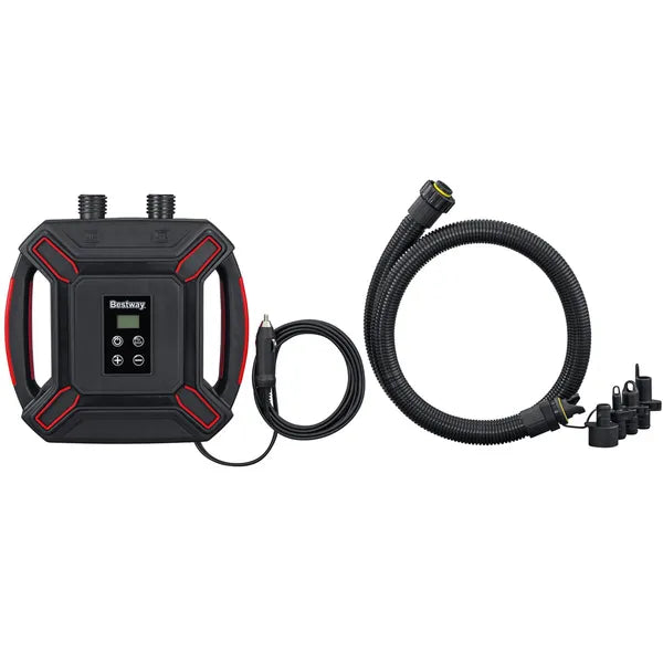 Bestway 12V nagy nyomású elektromos autós légszivattyú, LCD, 0-16 PSI, 4 fúvóka
