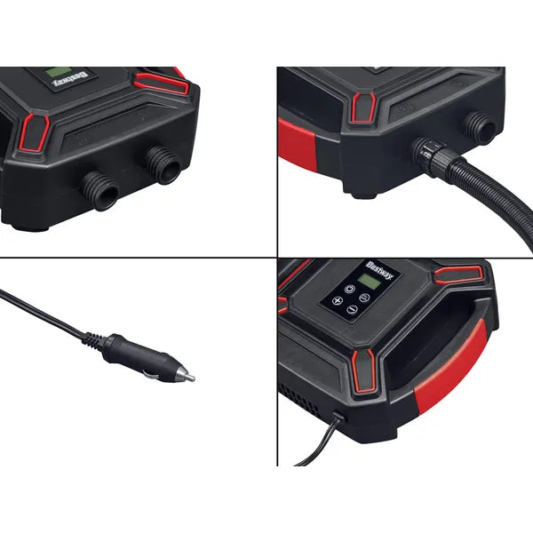 Bestway 12V nagy nyomású elektromos autós légszivattyú, LCD, 0-16 PSI, 4 fúvóka