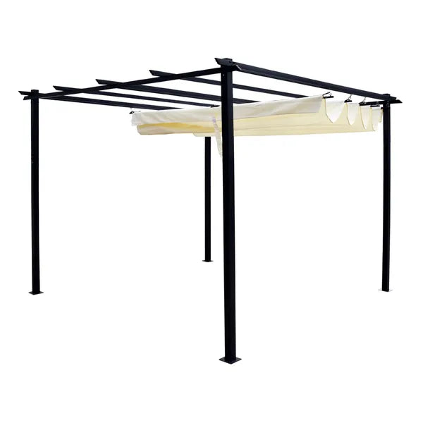 Acél kerti pergola 3x3x2,4 m, vízálló, behúzható tető, antracit-bézs