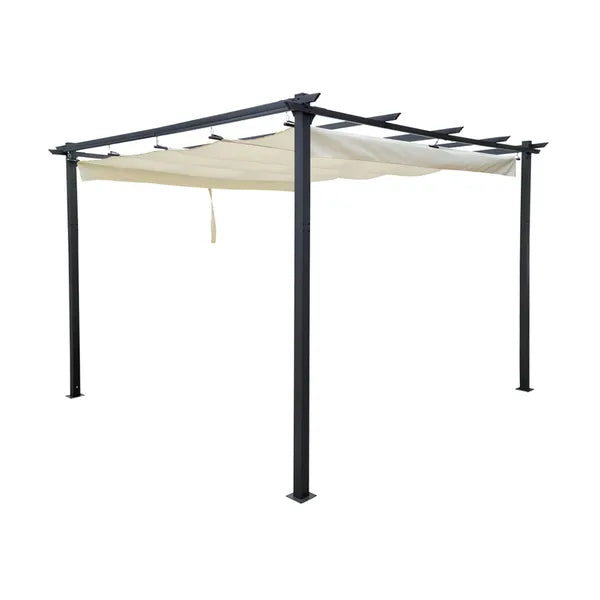 Acél kerti pergola 3x3x2,4 m, vízálló, behúzható tető, antracit-bézs