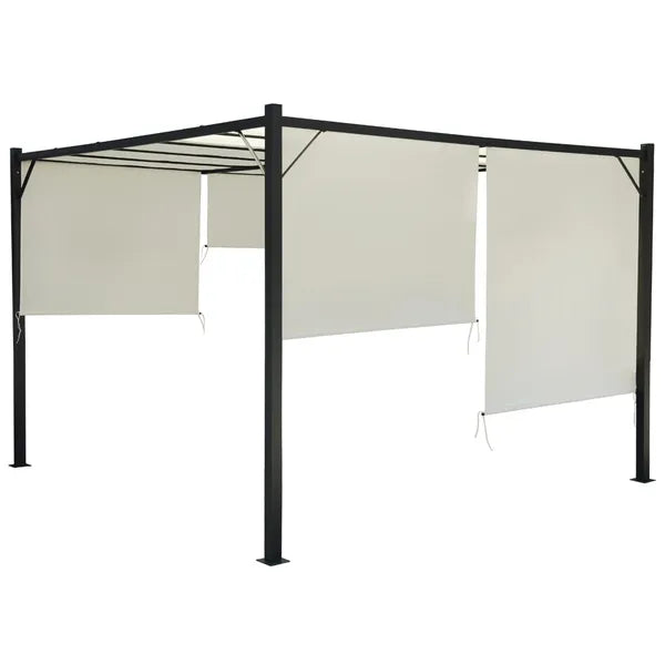 Acél pergola 3×3 m rolós beige oldalfalakkal, vízálló, behúzható tető
