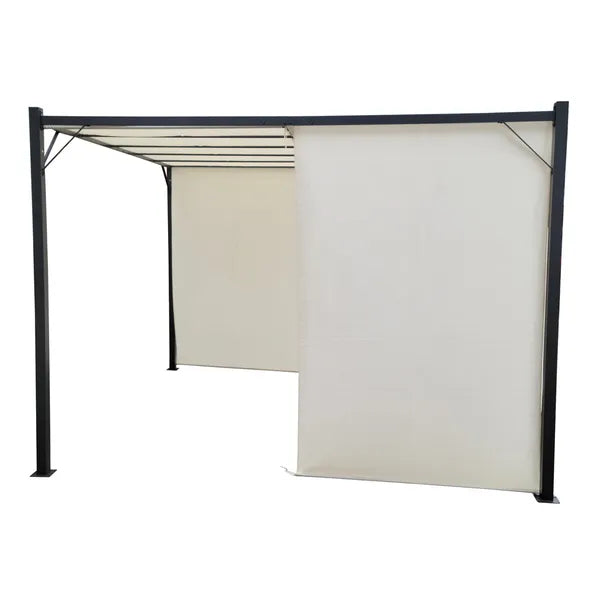 Acél pergola 3×3 m rolós beige oldalfalakkal, vízálló, behúzható tető