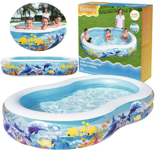 Bestway felfújható ovális gyermekmedence 262×157×46 cm, tengeri motívum