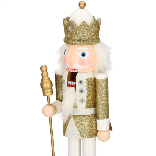 Fehér-arany, 38 cm-es fa diótörő figura cirkónia díszítéssel