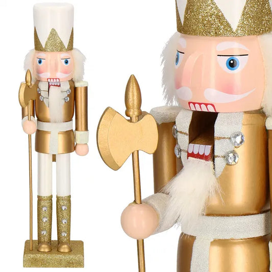 Fa diótörő karácsonyi figura, fehér-arany, 38 cm