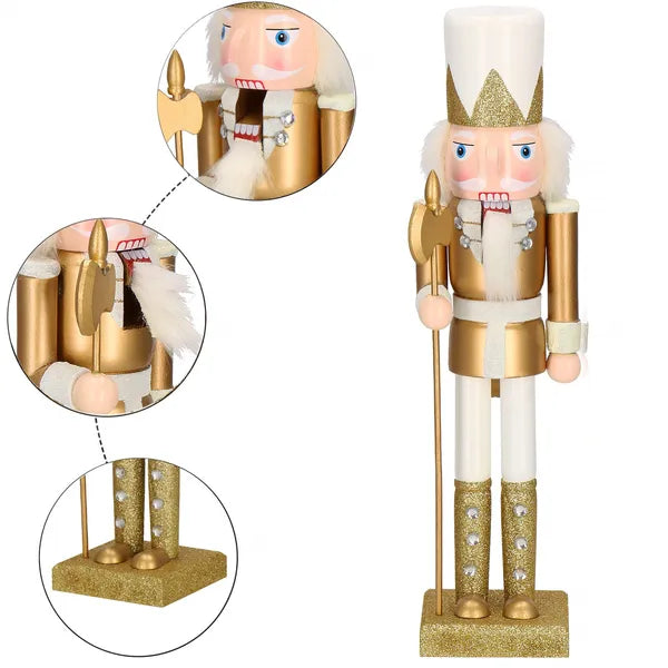 Fa diótörő karácsonyi figura, fehér-arany, 38 cm