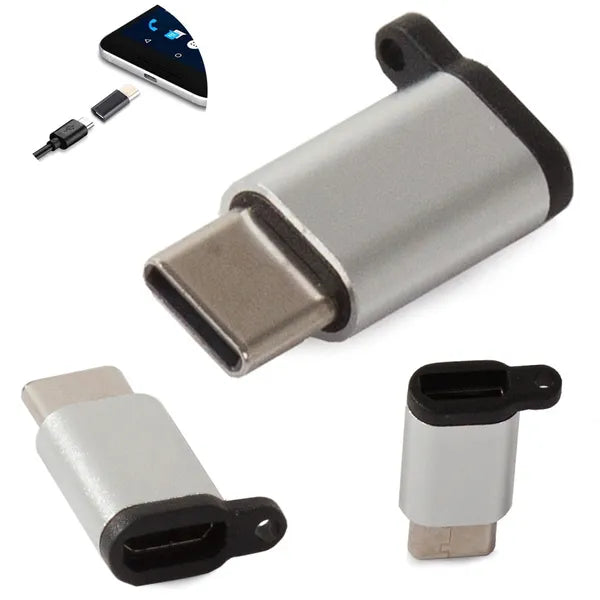 Micro USB–USB-C 3.1 adapter, kulcstartóval, fekete/ezüst színmix
