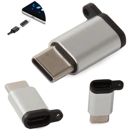 Micro USB–USB-C 3.1 adapter, kulcstartóval, fekete/ezüst színmix