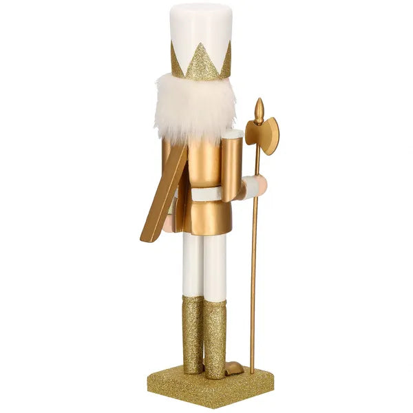 Fa diótörő karácsonyi figura, fehér-arany, 38 cm