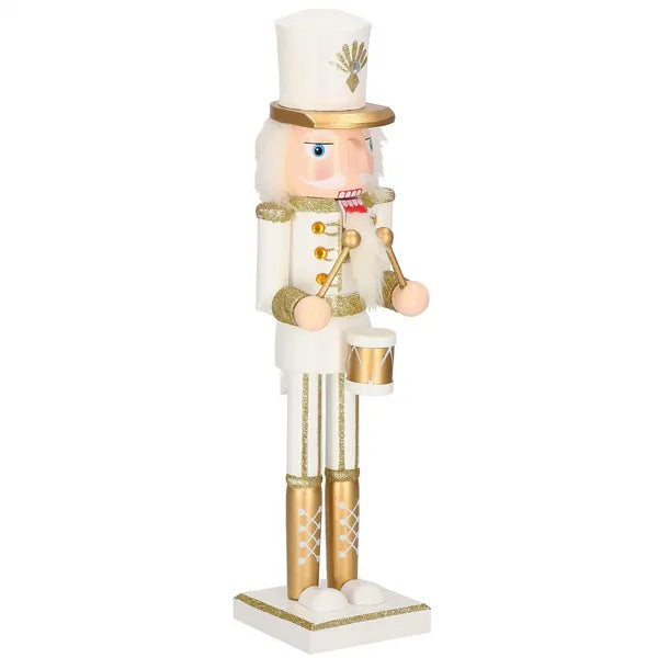 Karácsonyi fa diótörő dísz, fehér-arany, 38 cm, csillámos, Springos