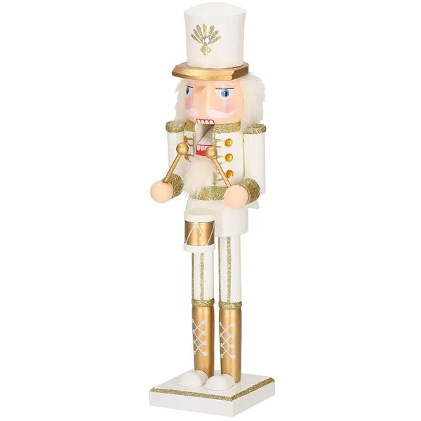 Karácsonyi fa diótörő dísz, fehér-arany, 38 cm, csillámos, Springos