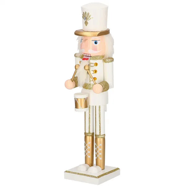 Karácsonyi fa diótörő dísz, fehér-arany, 38 cm, csillámos, Springos