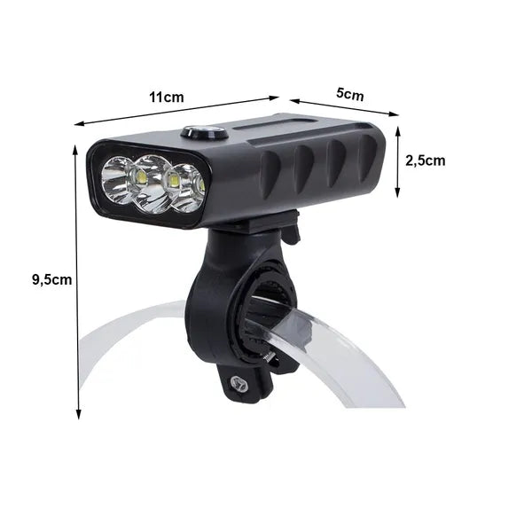 Első kerékpár lámpa 3×CREE XM-L T6 LED, USB-s powerbank, IPX5, alu