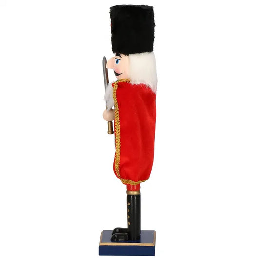 Karácsonyi diótörő figura 38 cm, fa, zöld-piros, arany díszítés
