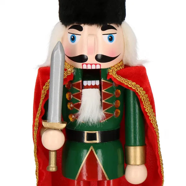 Karácsonyi diótörő figura 38 cm, fa, zöld-piros, arany díszítés