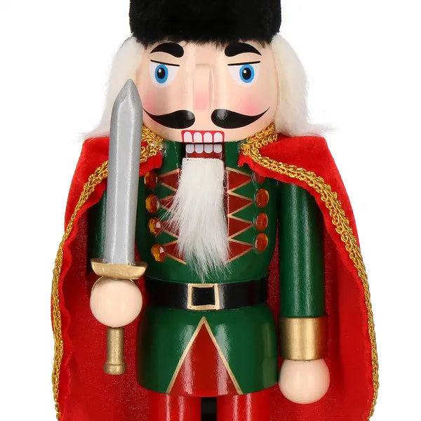 Karácsonyi diótörő figura 38 cm, fa, zöld-piros, arany díszítés