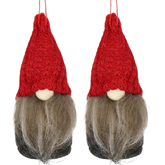 Karácsonyi textil manó dísz szürke-piros, 10 cm
