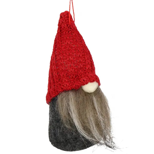 Karácsonyi textil manó dísz szürke-piros, 10 cm