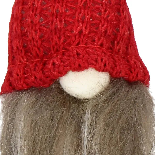 Karácsonyi textil manó dísz szürke-piros, 10 cm