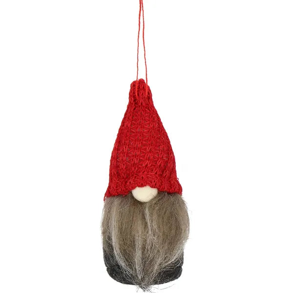 Karácsonyi textil manó dísz szürke-piros, 10 cm