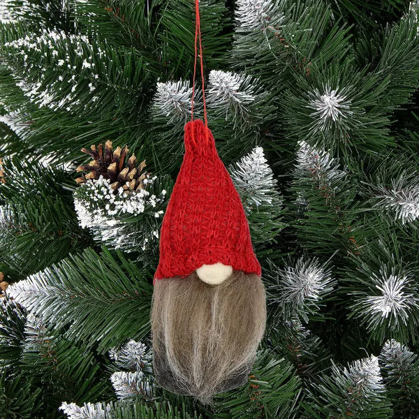 Karácsonyi textil manó dísz szürke-piros, 10 cm