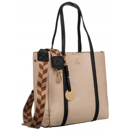 LuluCastagnette Tamia bézs shopper táska, 3 rekeszes, eco bőr, A4
