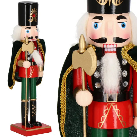 Fa diótörő figura karácsonyi dekoráció, piros-fekete, 38 cm