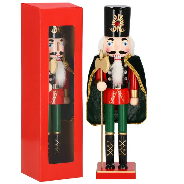 Fa diótörő figura karácsonyi dekoráció, piros-fekete, 38 cm
