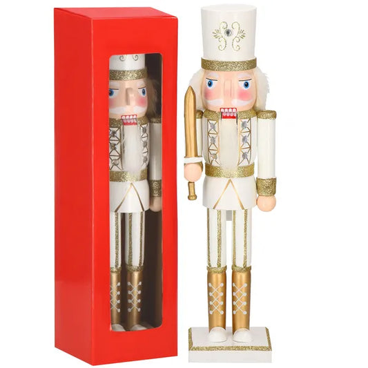 Karácsonyi diótörő figura, 38 cm, krém-arany, fa, csillámos dísz