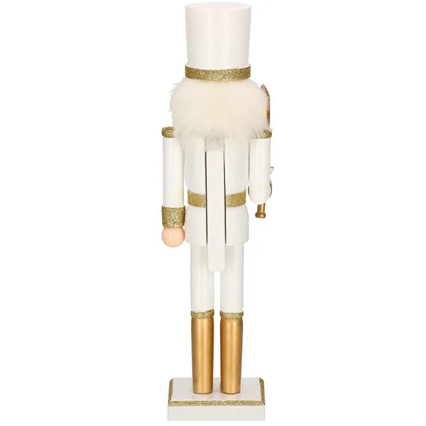 Karácsonyi diótörő figura, 38 cm, krém-arany, fa, csillámos dísz