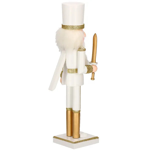 Karácsonyi diótörő figura, 38 cm, krém-arany, fa, csillámos dísz