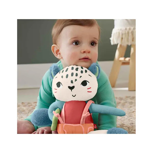 Fisher-Price hópárduc szenzoros plüssjáték, 35 cm, újrahasznosított