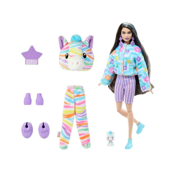 Barbie Cutie Reveal szivárvány zebra baba 29 cm, színváltós kiegészítőkkel