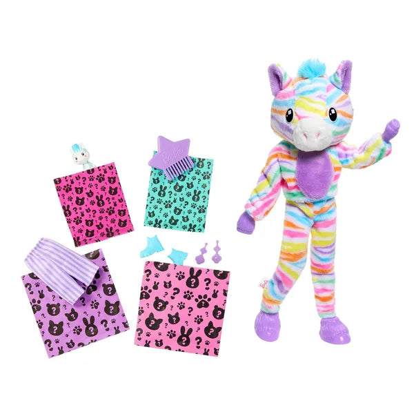 Barbie Cutie Reveal szivárvány zebra baba 29 cm, színváltós kiegészítőkkel