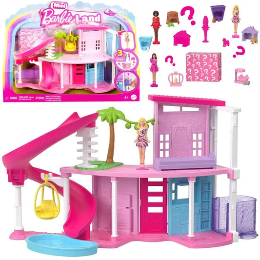 Mini Barbie babaház lifttel és meglepetés babával, kisállattal, 11 cm