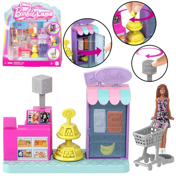 Mini BarbieLand szupermarket játékkészlet 3,5 cm-es Barbie babával