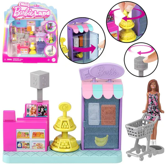 Mini BarbieLand szupermarket játékkészlet 3,5 cm-es Barbie babával