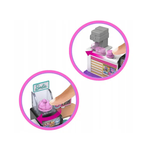 Barbie Mini BarbieLand pékség játékszett 3,5 cm babával, vitrinnel