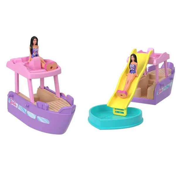Mini BarbieLand jacht csúszdával és színváltós medencével, 3,5 cm baba