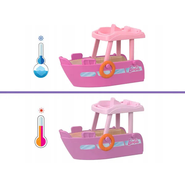 Mini BarbieLand jacht csúszdával és színváltós medencével, 3,5 cm baba