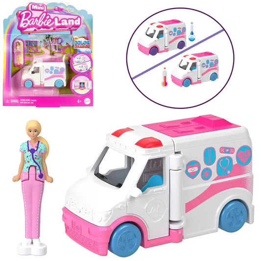 Mini Barbie Land mentőautó készlet mini Barbie babával, 4+