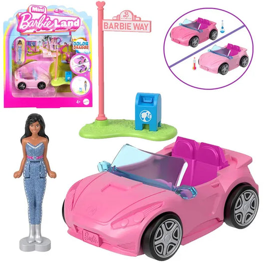 Mini BarbieLand rózsaszín színváltós kabrió autó 3,8 cm Barbie babával