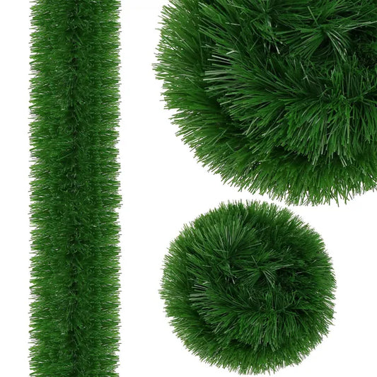 Sötétzöld karácsonyi füzér, 6 m x 10 cm, műanyag, modern design
