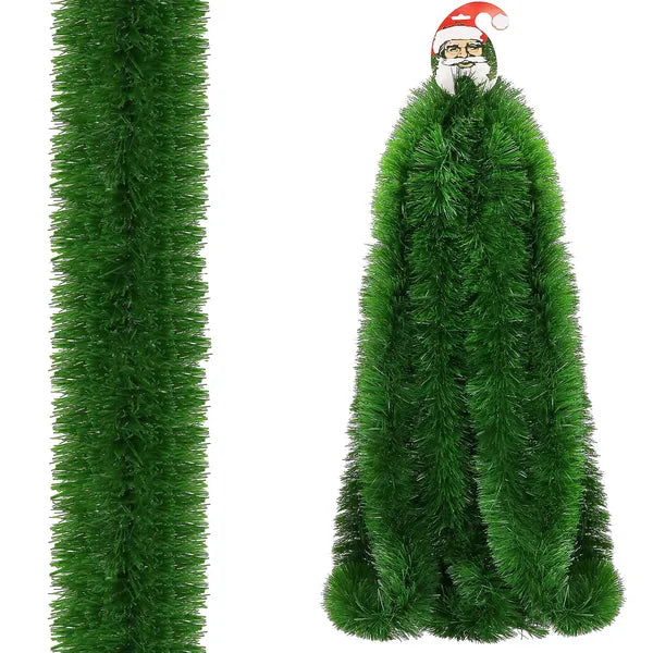 Sötétzöld karácsonyi füzér, 6 m x 10 cm, műanyag, modern design