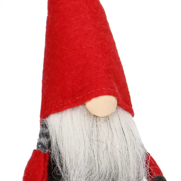 Textil karácsonyi manó dísz, lógó lábakkal, 38 cm